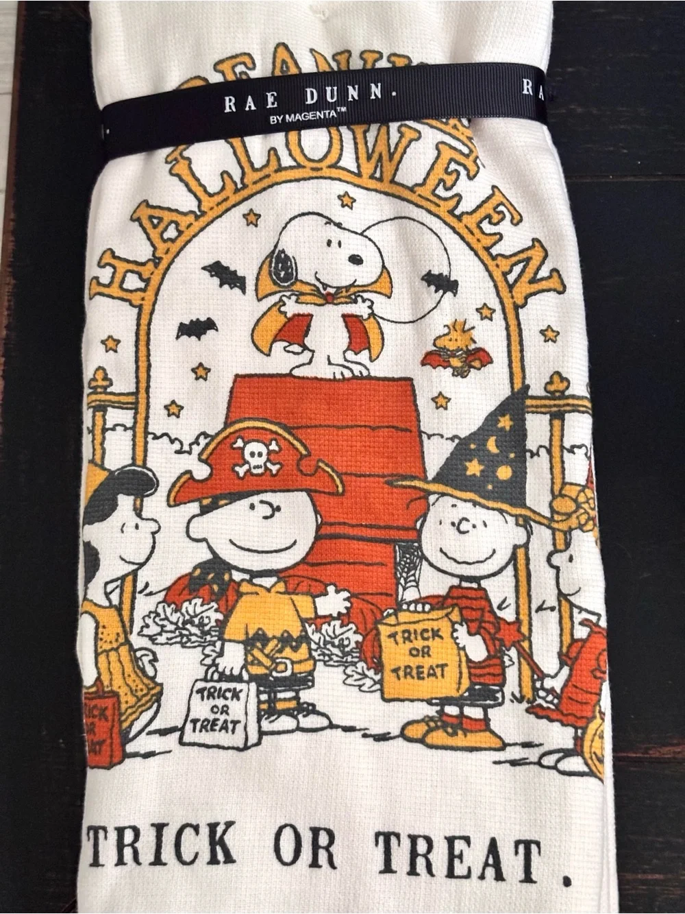 Peanuts x Rae Dunn TRICK OR TREAT Holiday Kitchen Towels Set Of 2 NEW